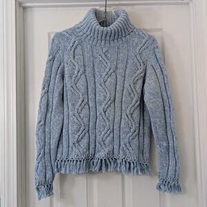 Vintage Lucia Burn Cable-Knit Turtleneck Sweater – Blue Marled Cotton – XL